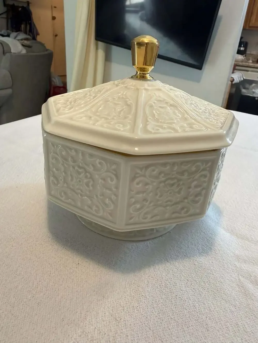 Vintage Lenox Chatham Ivory Porcelain Candy Dish with 24K Gold Trim